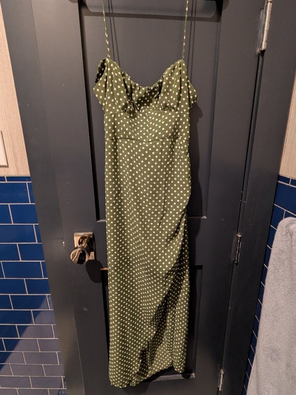Zara Olive Green Polka Dot Maxi Slip Dress